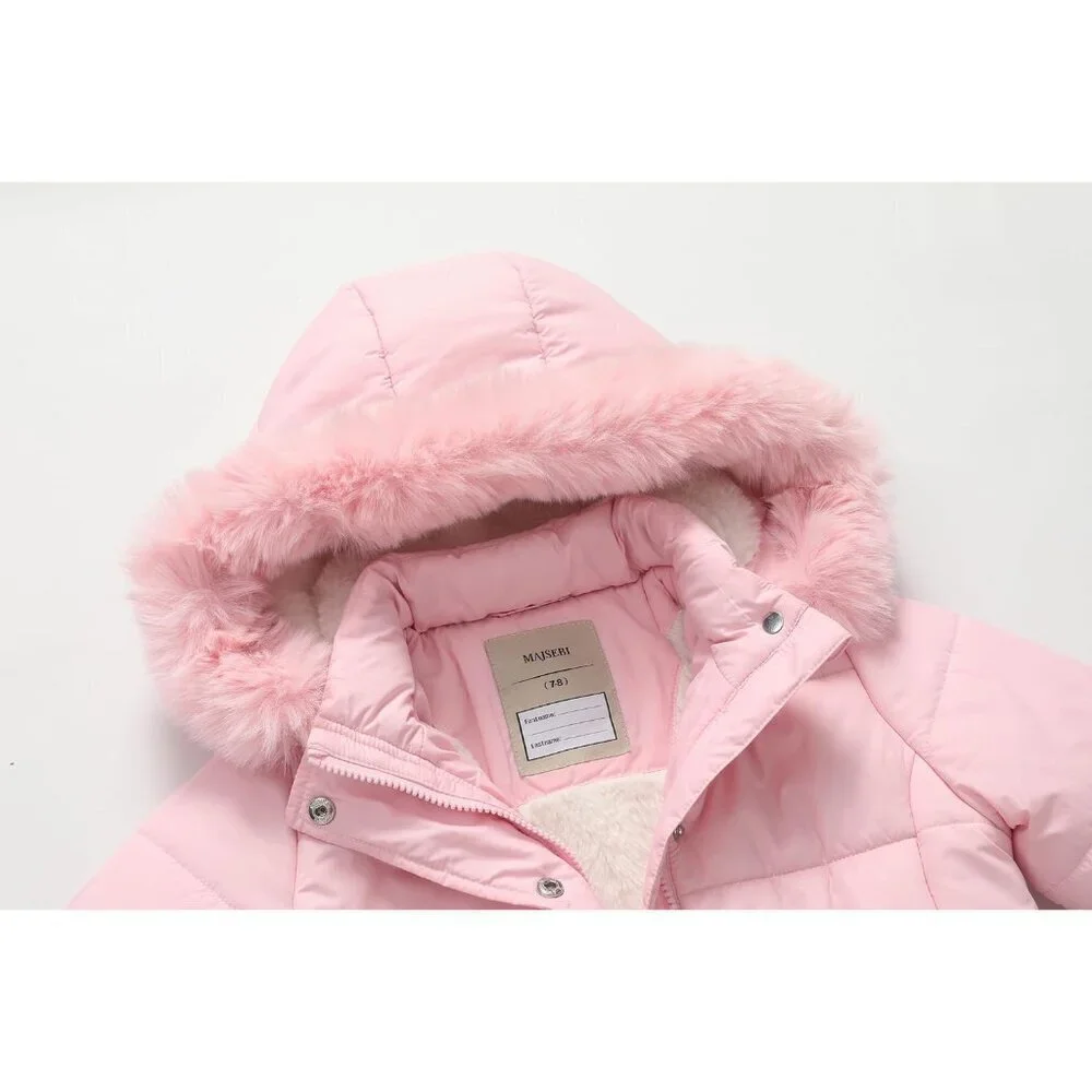 Girls Winter Jacket Long Puffer Coat with Removable Hood，Kid's Warm Insulated Pa